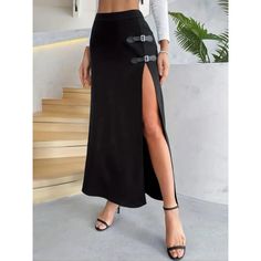 Brand New With Tags Isabelle Larue Black High Waist Maxi Skirt With Long Leg Slit And Buckles Statement Skirt That Exenuates Your Legs And Compliments Any Body Type. Perfect For Any Season Or Occasion Available In Multiple Sizes In A Clean, Non Smoking Home And No Pets Women's Wardrobe Essentials, Split Hem Skirt, High Waisted Maxi Skirt, High Waist Skirt, Split Skirt, Spring Skirts, Clothing Black, Black High Waist, Versatile Outfits