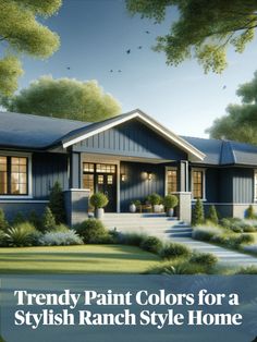 Trendy Ranch Style House Exterior Paint Colors Paint Colors For Ranch Style Homes, Exterior Paint Colors Ranch Style House, Ranch Style Home Exterior Colors, Rancher Exterior Paint Colors, Small Ranch Style Homes Exterior, Tan Roof House Colors Exterior Paint, Navy Ranch House Exterior, House Exterior Paint Colors For Ranch-style Houses, Ranch Style Homes Exterior Paint Colors