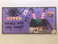 a bulletin board with books on it that says, witch books will you read?