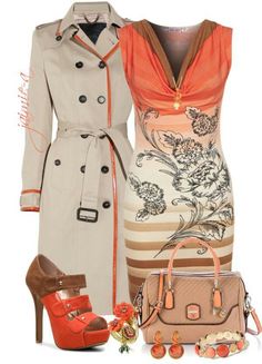 Orange Dress Outfits, Dresses And Shoes, Complete Outfits, Look Casual, Orange Dress, Polyvore Outfits, Work Fashion, Look Chic, Classy Outfits