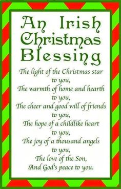 an irish christmas blessing card with green and red stripes