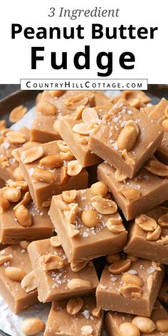 peanut butter fudge on a plate with text overlay