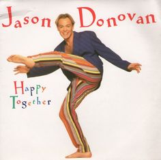 a man in striped pants is dancing on the cover of his album, happy together