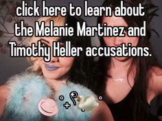 two women are posing together with the caption click here to learn about the melanie martinez and timothhy help acc