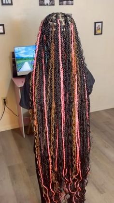 Hair Styles Color Braids, Peekaboo Hair Color Passion Twist, Twist Braids Hairstyles Colors, Valentines Day Loc Styles, 3 Color Braids, Island Boho Twist With Color, Black Girls Hairstyles Braids With Color, Cute Black Hairstyles Braids, Ankle Length Braids