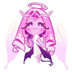 an anime character with pink hair and angel wings