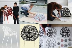 several pictures of people working on various designs