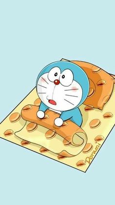 a cartoon character laying on top of a piece of cheese with his eyes wide open