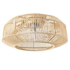 a bamboo light fixture hanging from the ceiling