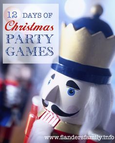 an image of a christmas party game with santa clause on it's head and the words, 12 days of christmas party games