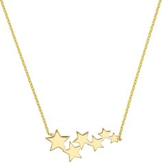 Olas d'Oro 18 Necklace - 14K Yellow Gold Graduating Stars Adjustable Necklace Yellow Gold Star Charm Necklace For Anniversary, Celestial Star-shaped Yellow Gold Necklace, Celestial Star Yellow Gold Necklace, Celestial Yellow Gold Star Necklace, Yellow Gold Fine Jewelry Necklace With Star Charm, Yellow Gold Celestial Necklace For Formal Occasions, Celestial Yellow Gold Necklace For Formal Occasions, Elegant Gold Star Necklace, Elegant 14k Gold Star Necklace