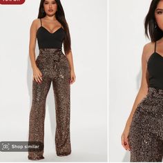 Black And Gold Sequin Jumpsuit. Never Worn. Size Xl Sequin V-neck Jumpsuits And Rompers For Party Season, Glamorous Gold V-neck Jumpsuits And Rompers, Fitted V-neck Sequin Jumpsuits And Rompers, Gold Sequin Jumpsuit, Gold Fitted Long Sleeve Jumpsuit/romper, Fashion Nova Pants, Wrap Romper, Sequin Jumpsuit, Burgundy Lace