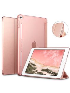 an ipad case is shown with the cover open and it's pink color scheme