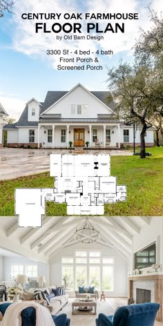 an open floor plan for a house in the middle of a field with trees and grass