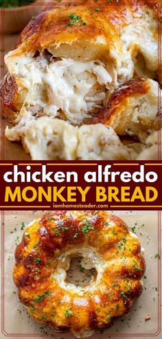 chicken alfredo monkey bread with cheese and parsley on top