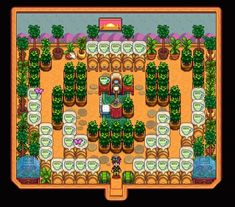 the game's screenshot shows an aerial view of a garden with plants and trees