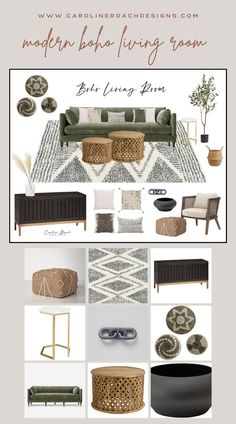 the modern boho living room design board