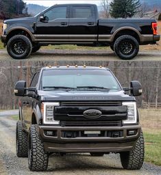 the front and back view of a black pickup truck