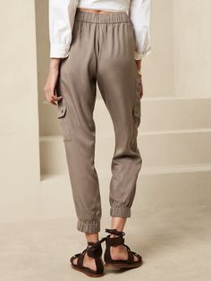 Tencel Cargo Jogger | Banana Republic Factory Sporty Bottoms With Pockets And Adjustable Waist, Cargo Style, Cargo Joggers, Banana Republic Factory, Waist Tie, Ankle Length, Cargo Pants, Drawstring Waist, Parachute Pants