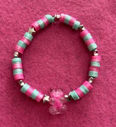 pink and blue gummy bear beaded bracelet . 7 inches Bear Bracelet, Gummy Bear, Gummy Bears, Blue And Pink, Beaded Bracelet, Favorite Jewelry, Beauty Book, Jewelry Bracelets, Accessory Gift