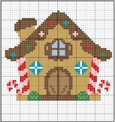 a cross stitch pattern with a gingerbread house