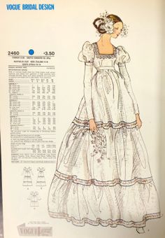 Wedding gown pattern from a 1971 Vogue Patterns catalog. #voguepatterns #vintagesewing #vintagebride Wedding Gown Patterns, Wedding Dress Patterns, Gown Pattern, Vintage Dress Patterns, Vogue Patterns, Fashion Design Sketches, Mode Vintage, Historical Fashion