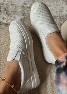 PERFORATED SLIP ON SNEAKERS Fit: True to size Cushioned sole Faux leather Platform 1.25" Slip on On Sneakers, Slip On Sneakers, White Sneakers, Puma Sneaker, Slip On Sneaker, Faux Leather, Slip On, Boutique, Sneakers