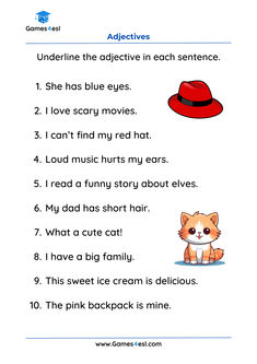 a worksheet with an image of a cat wearing a red hat and the words under