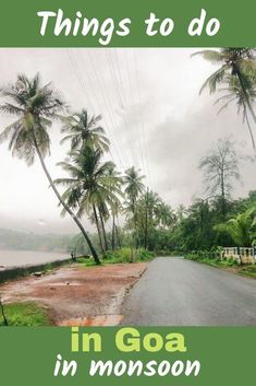 there is a road that has palm trees on it and the words things to do in goa in monsoon