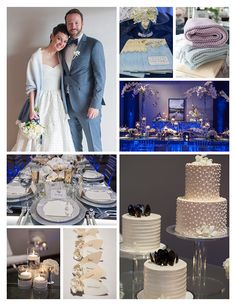 a collage of photos with wedding cakes and desserts