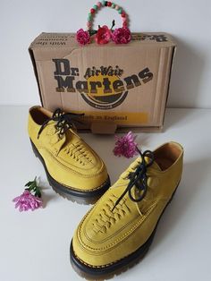 I have a selection of more than 500 pair of RARE, VINTAGE Dr Martens boots. Please visit my SHOP to check out my other DOCs. I will be listing new ones every day.  New Women's Dr Martens suede creepers platform chunky yellow mustard shoes UK7 Condition: Brand New  Let me know in case you have any questions Yellow Lace-up Platform Boots, Yellow Boots For Streetwear, Retro Platform Boots For Streetwear, Yellow Platform Lace-up Boots, Yellow Leather Platform Boots With Round Toe, Casual Yellow Boots With Vibram Sole, Vintage Boots With Vibram Sole For Streetwear, Vintage Boots With Platform And Round Toe, Vintage Platform Boots With Round Toe