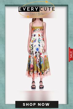 Chic Positioning Painting Printed Slip Dress Silk Casual Midi Dress For Spring, Casual Multicolor Silk Maxi Dress, Casual Silk Dress For Garden Party, Printed A-line Sundress For Summer, Spring Daytime Printed Dresses, Casual Silk Maxi Dress, Printed Dresses For Daytime Spring, Printed Dresses For Daytime In Spring, Spring Silk Midi Dress With Print