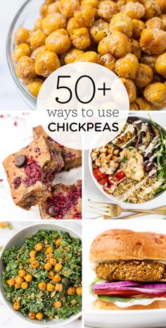 the top ten chickpeas are shown in this collage with text that reads, 50 + ways to use chickpeas