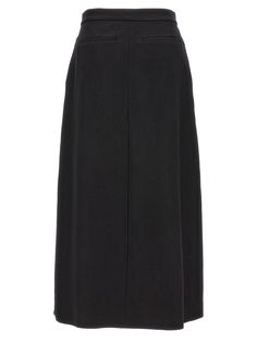 Midi skirt in wool blend, button and hook closure, pockets. Composition: 59% linen, 41% virgin wool Chic Flowy Wool Skirt, Elegant Wool Full Skirt, Workwear Maxi Skirt With Button Closure, Tailored Long Skirt For Work, Elegant Relaxed Pencil Skirt With Pockets, Spring Formal Wool Skirt, Formal Spring Wool Skirt, Wool Flared Skirt For Work, Formal Wool Skirt For Spring