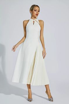 Crafted with meticulous attention to detail, Cynthia Cream Ruched Midi Dress is a must-have for the fashion-forward individual. This sleeveless waist pleated dress exudes elegance and sophistication. Featuring a stylish cut-out lapel design, this dress is perfect for any occasion, be it formal or casual. Dress Length: A Causal Chic Outfits, Daytime Fashion, Causal Chic, Lapel Design, Grad Ideas, Future Family, Ruched Midi Dress, Fashion Items, Product Images