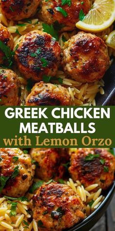 greek chicken meatballs with lemon orzo