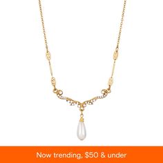 in stock Elegant Gold-tone Necklace For Evening, Formal Costume Jewelry Chain Necklace, Pearl Crystal, Crystal Necklace, Pick Up, In Store, Buy Online, Crystals, Free Shipping