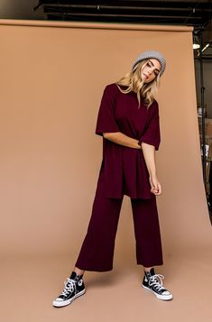 Lex Ribbed Playsuit in Wine *RESTOCKED* Styling Wide Leg Pants, Dressed In Lala, Rad Clothes, Wine Dress, Wine Red Color, Playsuit Dress, Blazer Set, Flannel Jacket, Oversized Pullover