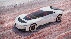 an electric car is shown in this artist's rendering, it appears to be driving on snow - covered ground