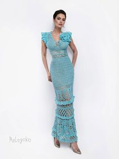 Blossom Crochet Maxi Dress – Mologoko Couture Fitted Crochet Maxi Dress, Fitted Maxi Length Crochet Dress, Elegant Handmade Fitted Dresses, Elegant Blue Crochet Dress For Summer, Handmade Blue Dresses For Spring, Large Crochet Flower, Blossom Crochet, Date Night Fashion, Dresses Date Night