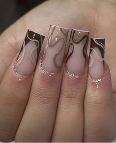 Acrylic Nails For New York, New York Nails Designs, Nail Inspo Square Long, New York Nails, Carcase Iphone, Brown Acrylic Nails, Brown Nail, Brown Nails Design, Girly Acrylic Nails