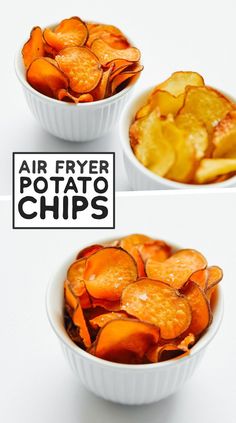 two bowls filled with different types of potato chips