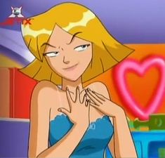 a cartoon girl with blonde hair wearing a blue dress