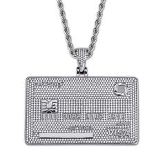 Iced Up London Pendant White Gold Plated / Rope Chain / 18inch Iced Out Pendant <br> Credit Card <br> (White Gold) Iced Chain, Tennis Chain, Gold Rope Chains, Unisex Necklace, Chains Necklaces, Custom Letters, Colorful Party, Bank Card, Geometric Pendant