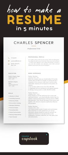 a professional resume template with the title how to make a resume in 5 minutes