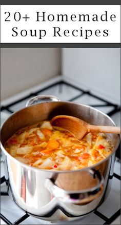 a pot filled with soup sitting on top of a stove