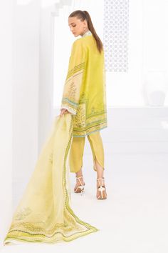 Gul – Sania Maskatiya International Green Cambric Salwar Kameez For Spring, Spring Green Cambric Salwar Kameez, Designer Yellow Lawn Suit With Printed Motifs, Spring Green Cambric Unstitched Suit, Pista Green Lawn Suit With Dabka Work For Spring, Pista Green Designer Lawn Suit For Spring, Green Cambric Unstitched Suit For Summer, Pista Green Lawn Suit For Spring Designer Wear, Spring Pista Green Lawn Suit With Dabka Work