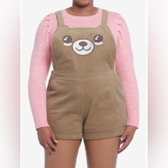 Ensure Your Next 'Fit Is Bear-Y Cute In These Teddy Bear Corduroy Shortalls. They Feature A Bear Face Enbroidered On The Front Bib With Crisscross Straps That Button In The Back. There Are Also Pockets And A Side Zipper. 100% Cotton New Without Tags. Bin #P1845 Cute Bib Front Shortalls With Pockets, Bear Outfit, Corduroy Overalls, Bear Face, Bear Print, Hot Topic, Leotards, Side Zipper, Pant Jumpsuit