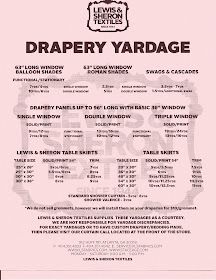 the label for drapery yardage, which is in pink and white with black lettering