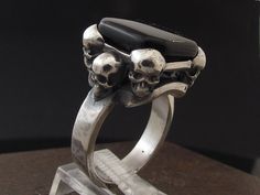 MySacrum SKULL RING Black Skull Sterling Silver Jewelry, Black Sterling Silver Skull Jewelry, Black Sterling Silver Skull Ring, Vintage Black Sterling Silver Skull Ring, Vintage Black Skull Ring In Sterling Silver, Masonic Ring, Three Rings, Skull Jewelry, Old Jewelry